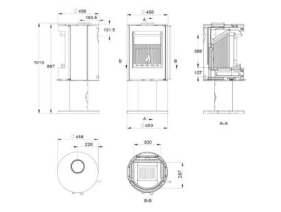 Dimeniosns of the FireBlossom Pedestal stove