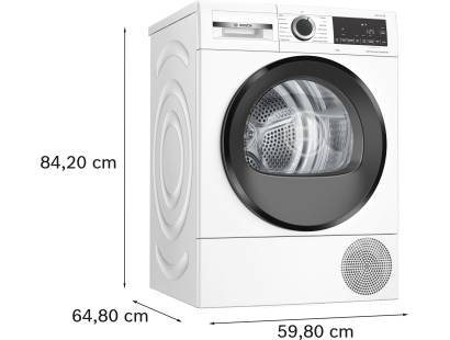 Dimensions of Bosch Series 6 WQG24500GB tumble dryer in white finish