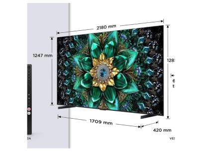 Dimensions of the Front view of the TCL 98Q6C-UK Google TV