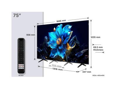Dimensions of the TCL 75P7K-UK 75 inch TV