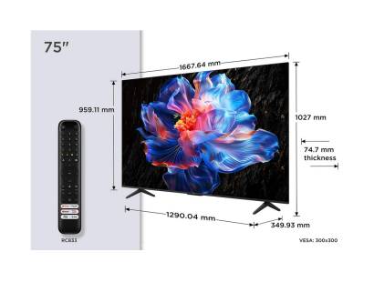 Dimensions of the TCL 75V6C-UK  Google TV
