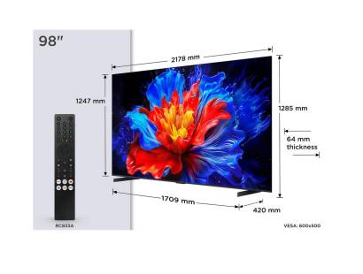Dimensions of the TCL 98P8K-UK 98 inch TV