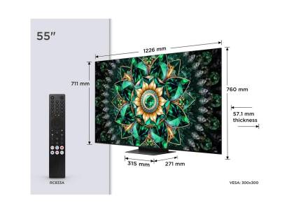Dimesnions of the Front view of TCL 55Q7C-UK 55 inch TV