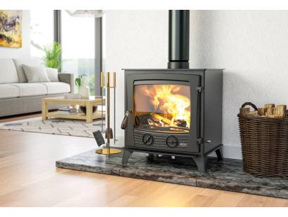 Druid 30kw Boiler Stove in matt black finish with large glass viewing window