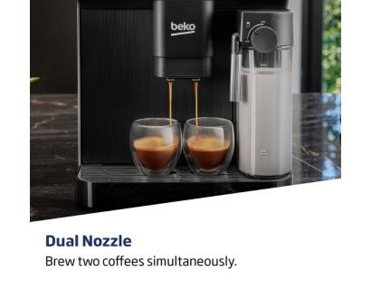 Dual coffee spouts dispensing two drinks at once