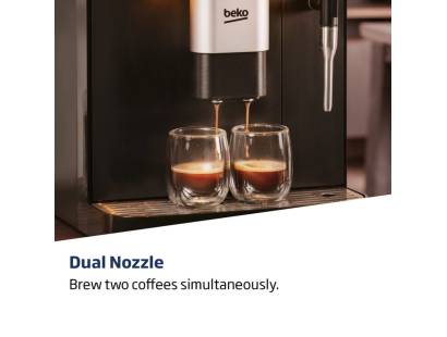 Dual nozzle of Beko CEG7302B making two cups of espresso