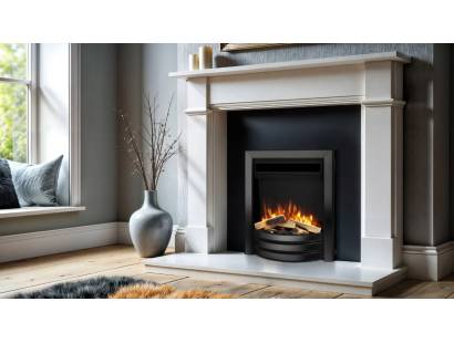 Flavel hearth inset electric fire black finish in home setting