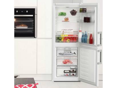 Front open view of the Blomberg KGM4524 Fridge Freezer showing food storage