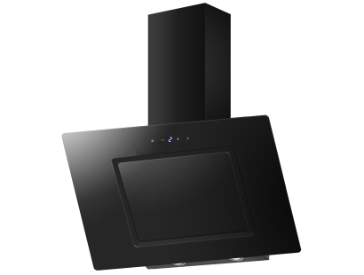 Front view of Culina ANG70BK 70cm angled black glass cooker hood with touch control