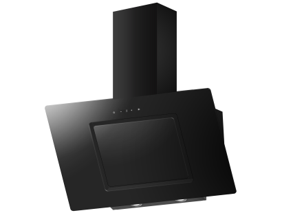 Front view of Culina ANG90BK 90cm angled black glass cooker hood with touch control