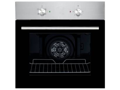 Front view of Culina CUL57MMSS.1 Single Fan Oven with black glass door and rotary controls