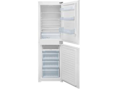 Front view of Culina FFBIS5050E integrated fridge freezer with 50/50 split and internal glass shelving