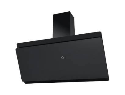 Front view of Culina ICON90H 90cm angled black glass cooker hood with LED touch controls