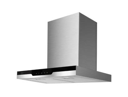 Front view of Culina ICONBOX60.1 60cm box-style cooker hood in stainless steel and black glass