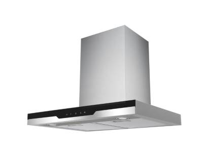 Front view of Culina ICONBOX70.1 70cm box-style cooker hood in stainless steel and black glass