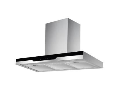 Front view of Culina ICONBOX90.1 90cm box-style cooker hood in stainless steel and black glass