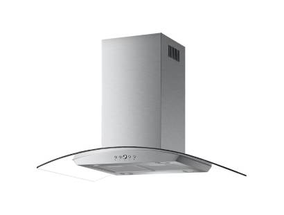 Front view of Culina ISLA90SS 90cm curved glass island cooker hood in stainless steel and glass finish