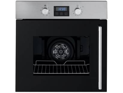 Front view of Culina SWING60SS built-in side-opening oven with black glass and stainless steel finish