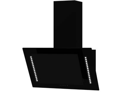 Front view of Culina UBARUNW6 60cm angled black glass cooker hood with ambient lighting