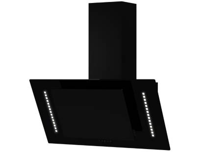 Front view of Culina UBARUNW7 70cm angled black glass cooker hood with ambient lighting