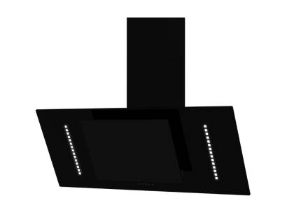 Front view of Culina UBARUNW9 90cm angled black glass cooker hood with ambient lighting