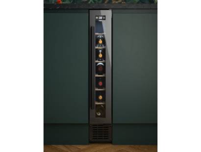 Front view of Culina UBBKWC15 15cm freestanding wine cooler in black glass with LED display