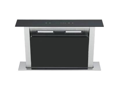 Front view of Culina UBDDGS60ABK1 60cm downdraft extractor with black glass and stainless steel finish