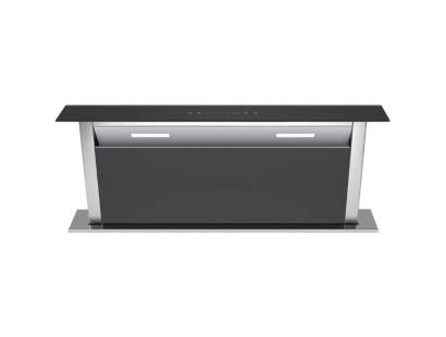 Front view of Culina UBDDGS90ABK1 90cm downdraft extractor with black glass and stainless steel finish