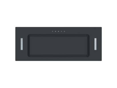 Front view of Culina UBICON75BK.1 75cm black glass canopy cooker hood with touch controls and LED lighting