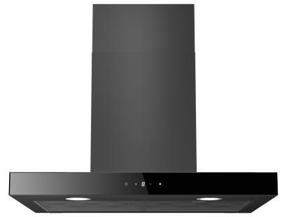 Front view of Culina UBSBOX70BK 70cm black box cooker hood with touch controls and glass panel