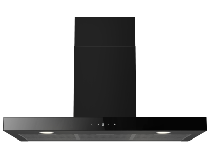 Front view of Culina UBSBOX90BK 90cm black box cooker hood with glass touch panel and LED lights