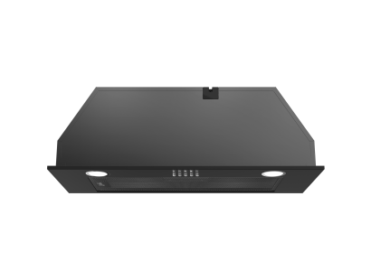 Front view of Culina UBSCAN70BK 70cm black canopy cooker hood with chrome push button controls