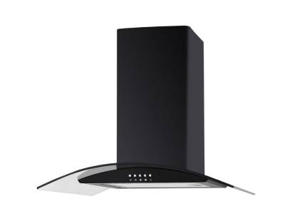 Front view of Culina UBSCG60BK 60cm black curved glass cooker hood with push button controls