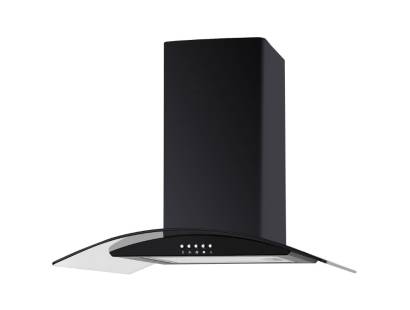 Front view of Culina UBSCG70BK 70cm black curved glass cooker hood with push button controls