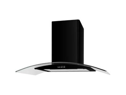 Front view of Culina UBSCG90BK 90cm black curved glass cooker hood with push button controls