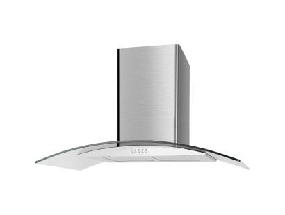 Front view of Culina UBSCG90SS 90cm stainless steel curved glass cooker hood with push button controls