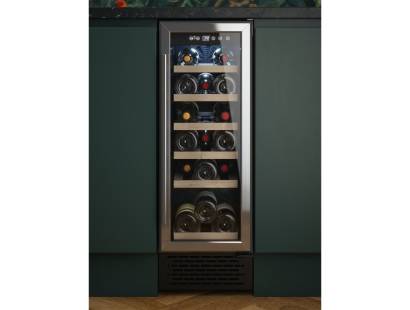 Front view of Culina UBSSWC30 30cm freestanding wine cooler with LED display and wooden shelves