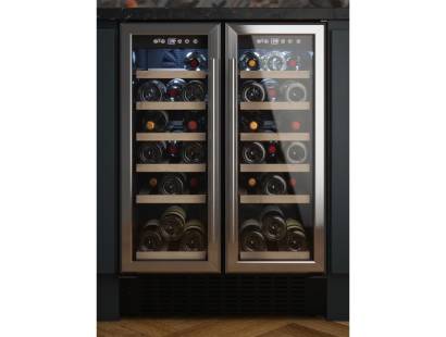 Front view of Culina UBSSWC60DD 60cm dual-zone wine cooler with twin doors and LED display