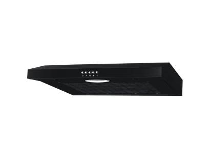 Front view of Culina UBSVH60BK 60cm visor cooker hood in black with push button controls