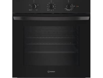 Front view of Indesit IO232HBUK built-in black single oven with XXL capacity