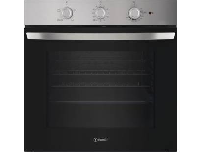 Front view of Indesit IO232HXUK built-in single oven in stainless steel finish