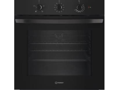 Front view of Indesit IO233BUK built-in single oven in black finish