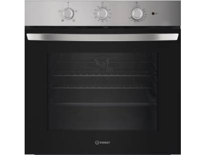Front view of Indesit IO233XUK built-in single oven in stainless steel finish