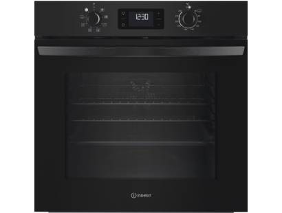 Front view of Indesit IO253BUK built-in single oven in black finish