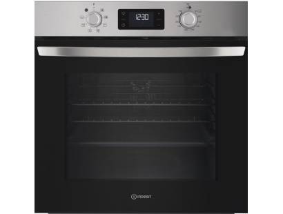 Front view of Indesit IO253XUK built-in single oven in stainless steel finish