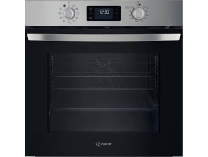 Front view of Indesit IO278P1XUK built-in single oven in stainless steel finish