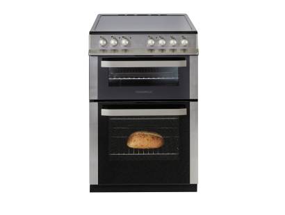 Front view of NordMende CDEC61IX 60cm double electric cooker in stainless steel