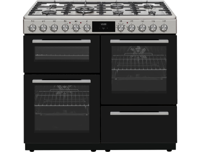 Front view of NordMende CSG100IX 100cm range cooker with gas hob and dual oven