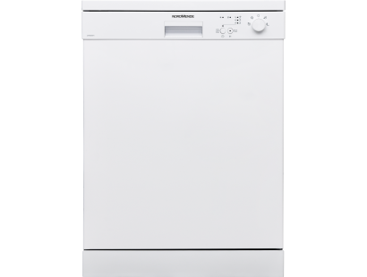 Front view of NordMende DW642WH freestanding dishwasher in white