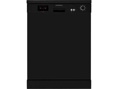 Front view of NordMende DW67BL 60cm dishwasher in black